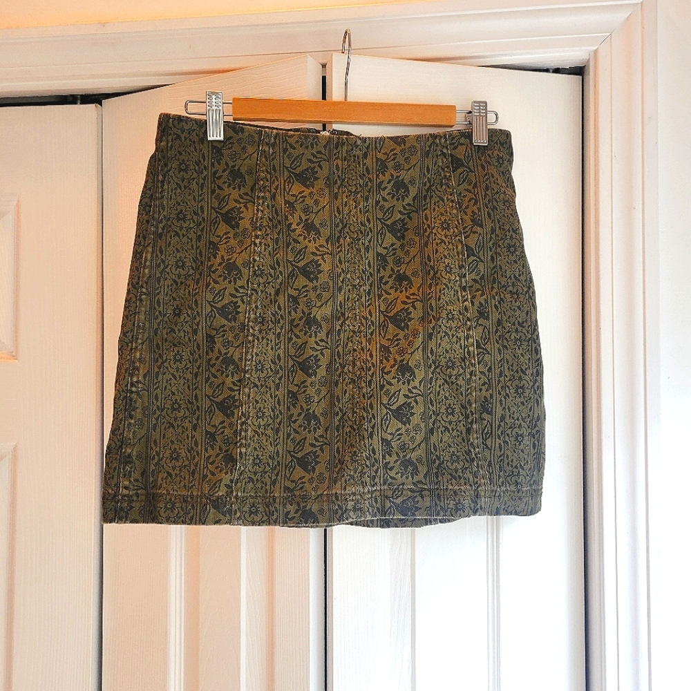 Free People Modern Denim Printed Mini Skirt
